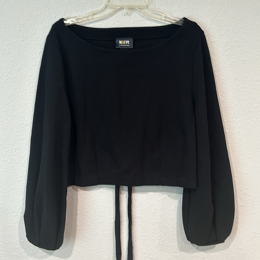 Maeve Anthropologie Tie Back Ponte Pullover Sweatshirt Top in Black Medium - Picture 5 of 11
